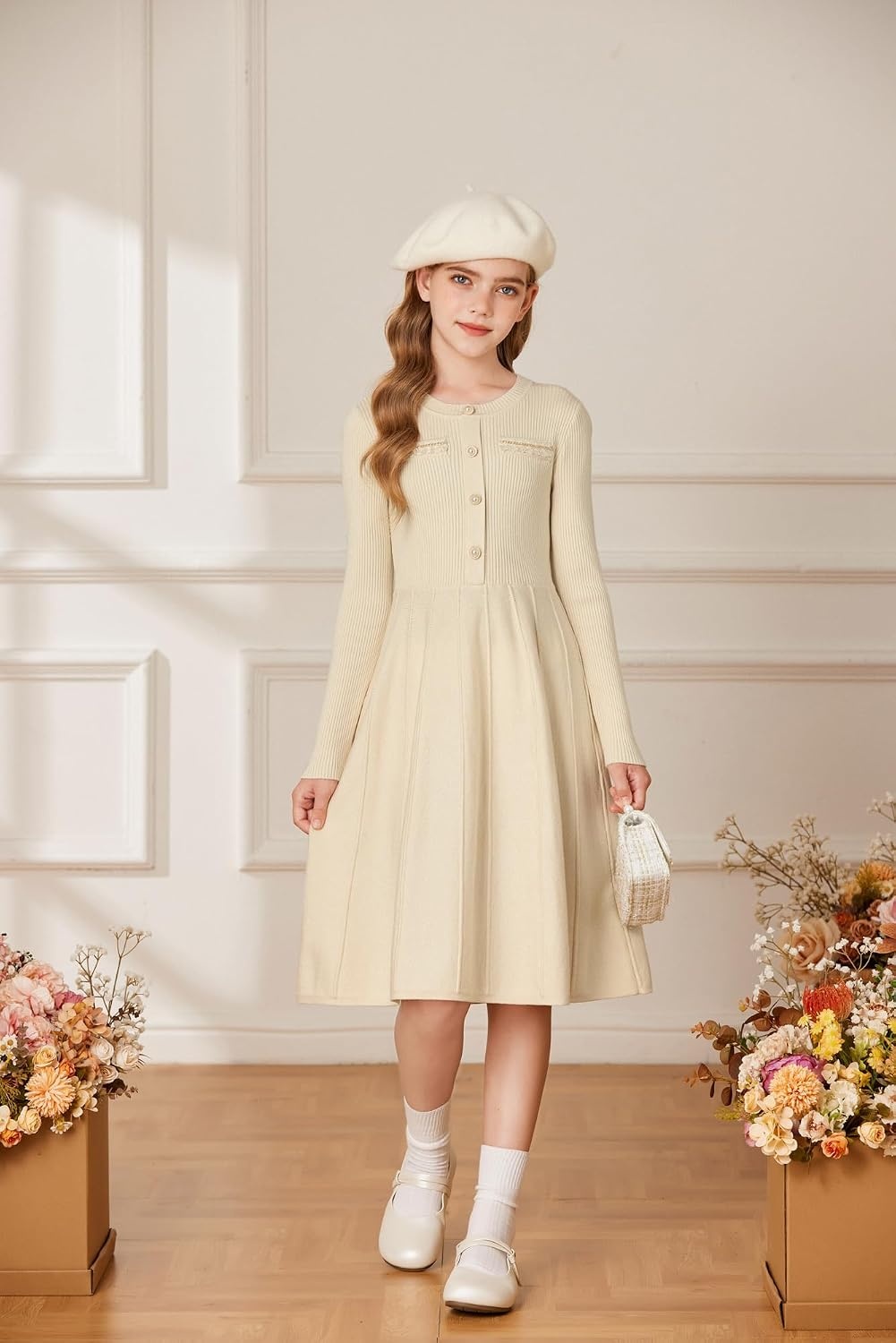 image:imageGRACE KARIN Girls Sweater Dress Long Sleeve Fall Knit Dresses 714 YearsOyster White