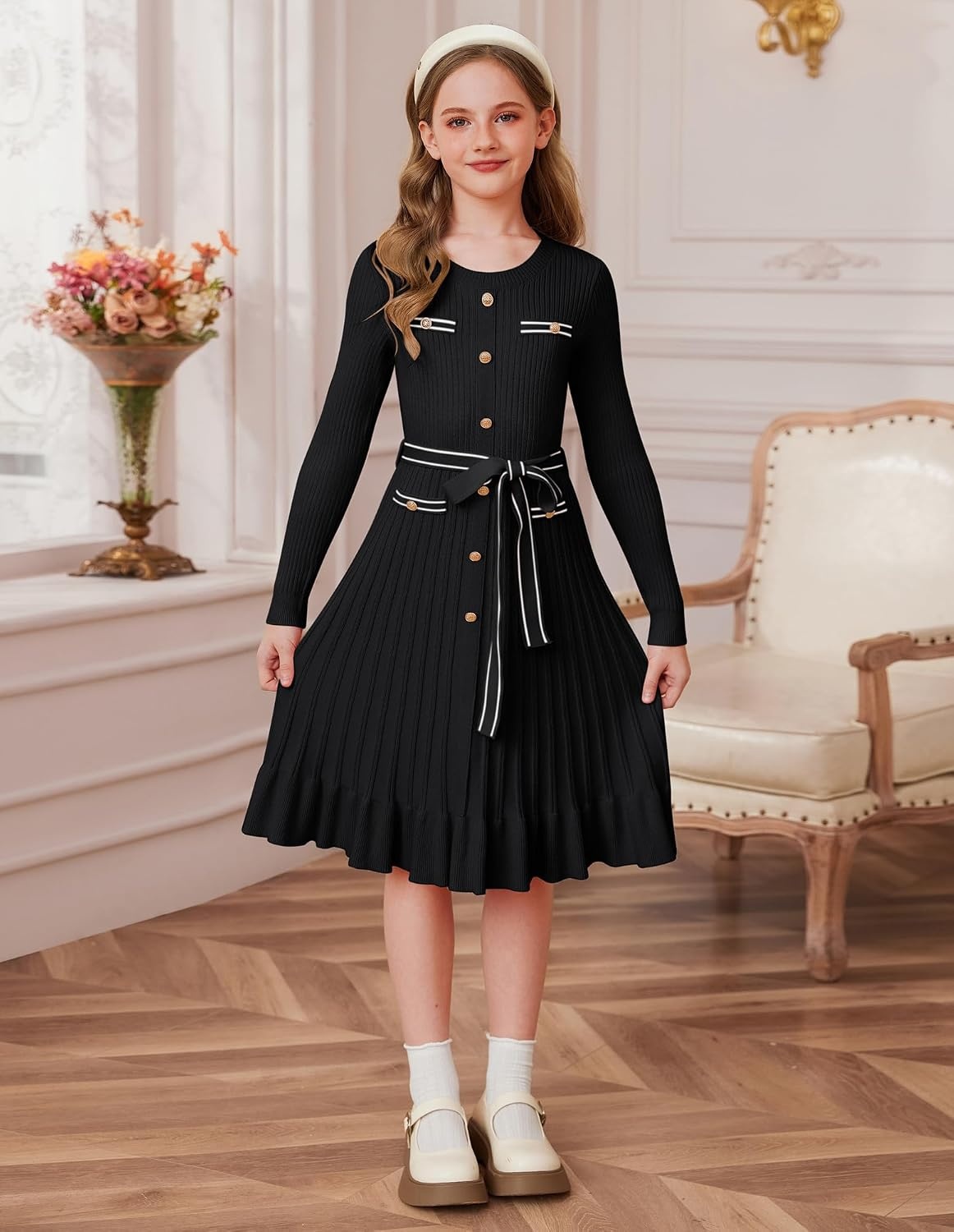 image:imageGRACE KARIN Girls Sweater Fall Winter Uniform Christmas Teen Dress 616Black