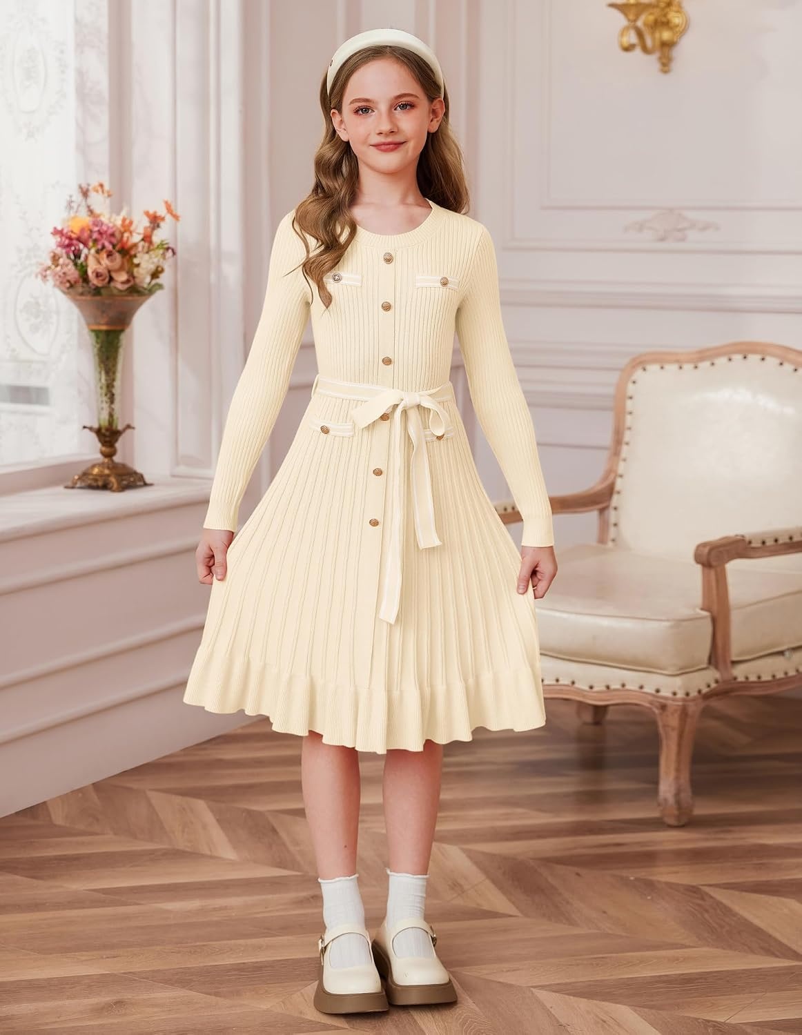 image:imageGRACE KARIN Girls Sweater Fall Winter Uniform Christmas Teen Dress 616Cream