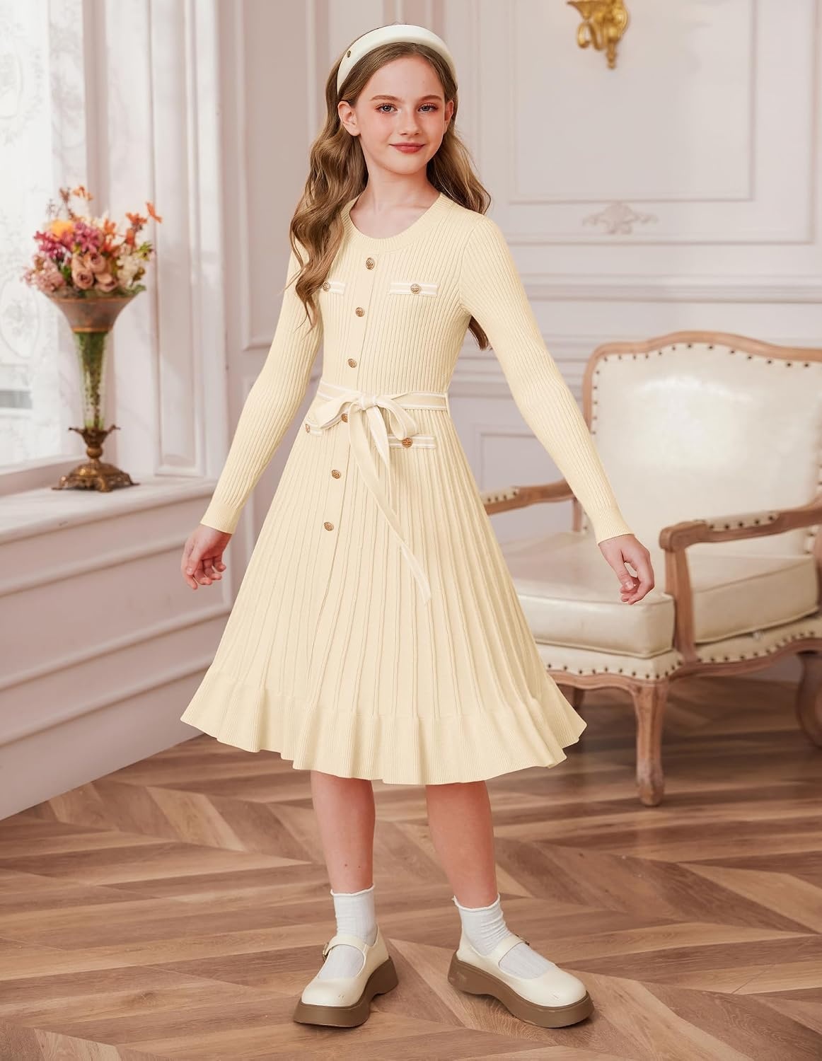 image:imageGRACE KARIN Girls Sweater Fall Winter Uniform Christmas Teen Dress 616Cream