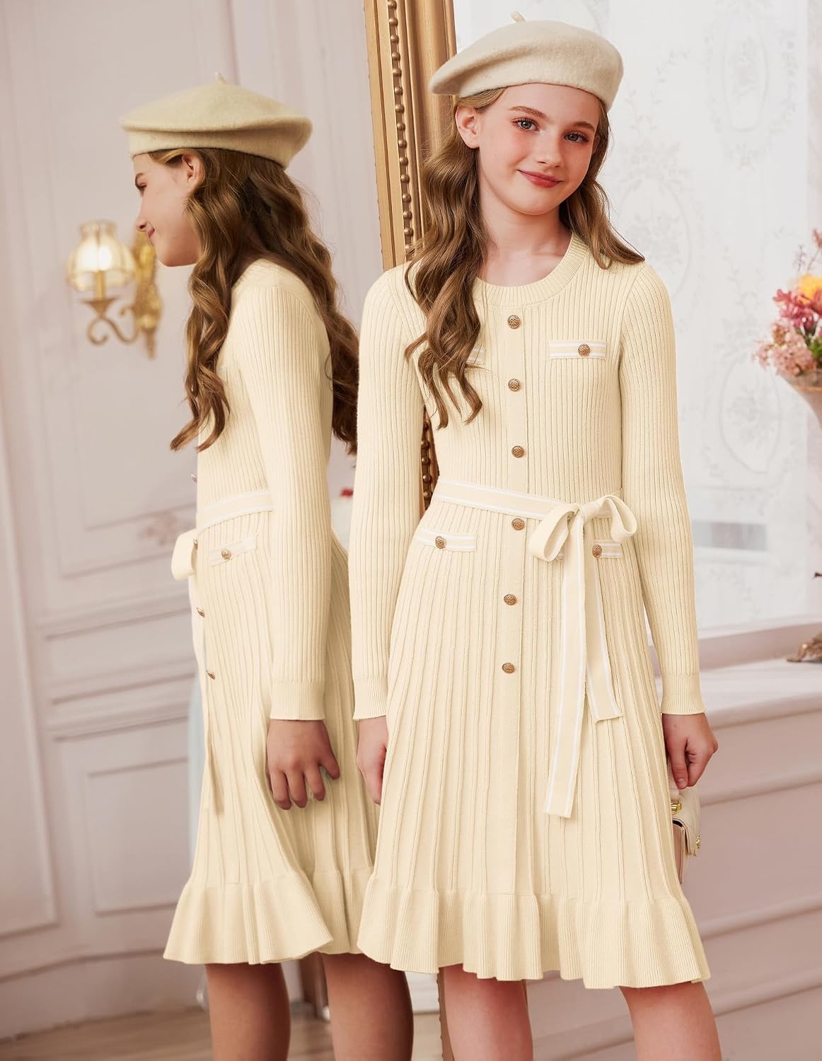 image:imageGRACE KARIN Girls Sweater Fall Winter Uniform Christmas Teen Dress 616Cream