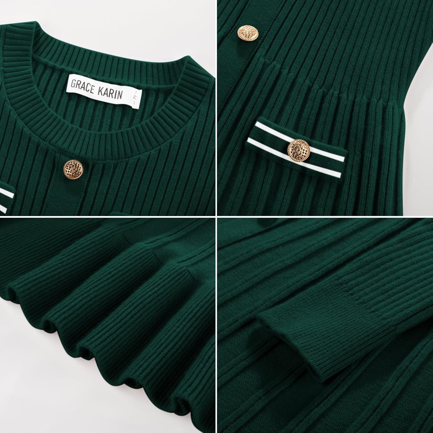 image:imageGRACE KARIN Girls Sweater Fall Winter Uniform Christmas Teen Dress 616Green