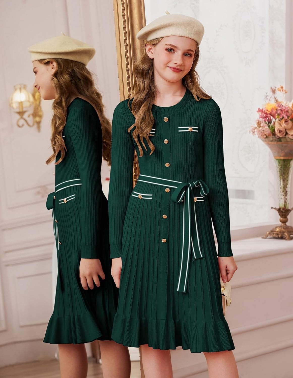 image:imageGRACE KARIN Girls Sweater Fall Winter Uniform Christmas Teen Dress 616Green