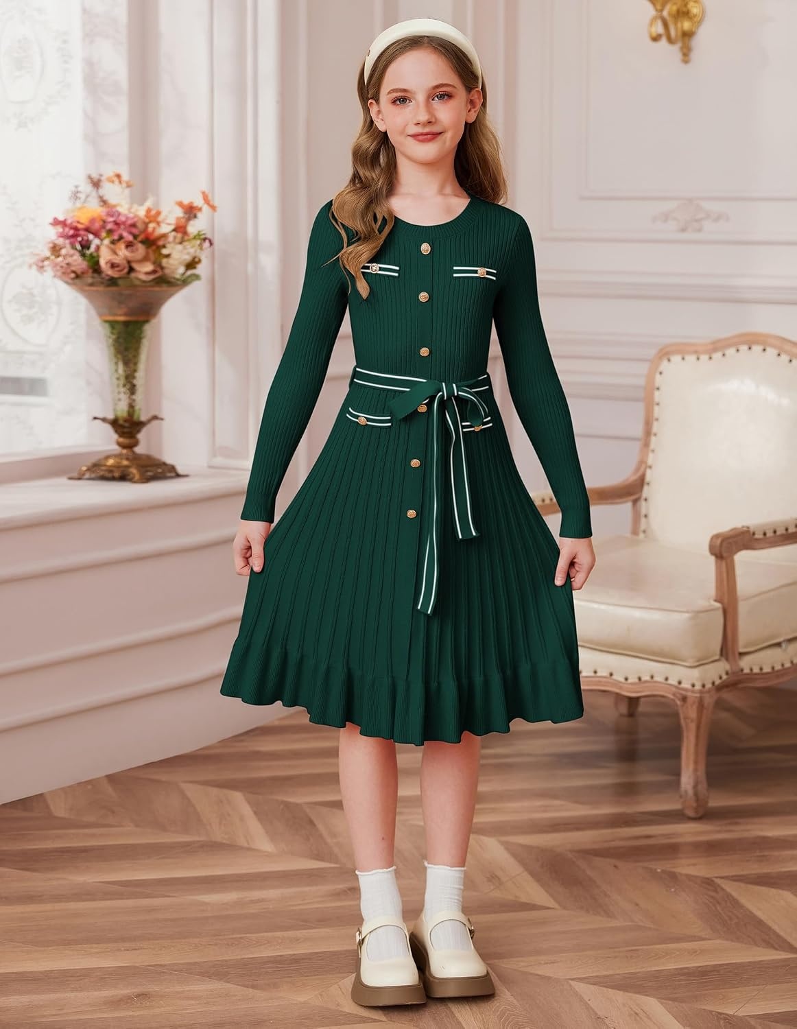 image:imageGRACE KARIN Girls Sweater Fall Winter Uniform Christmas Teen Dress 616Green
