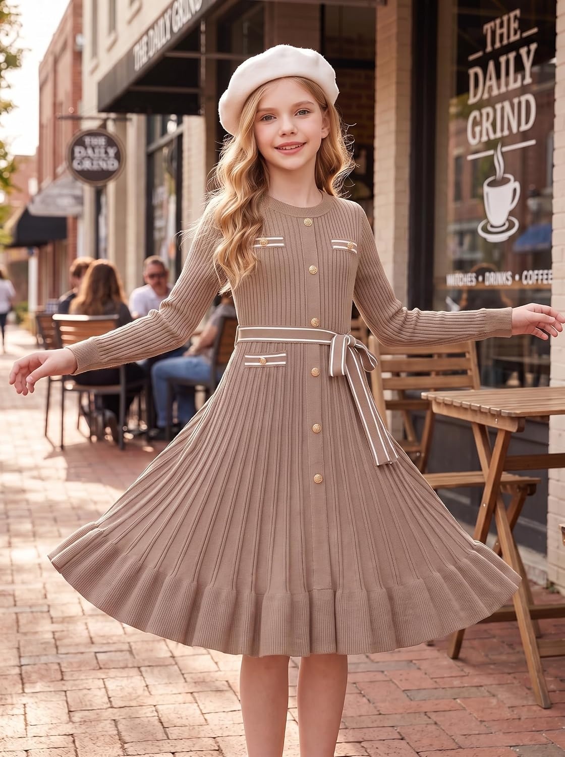 image:imageGRACE KARIN Girls Sweater Fall Winter Uniform Christmas Teen Dress 616New Light Apricot 01