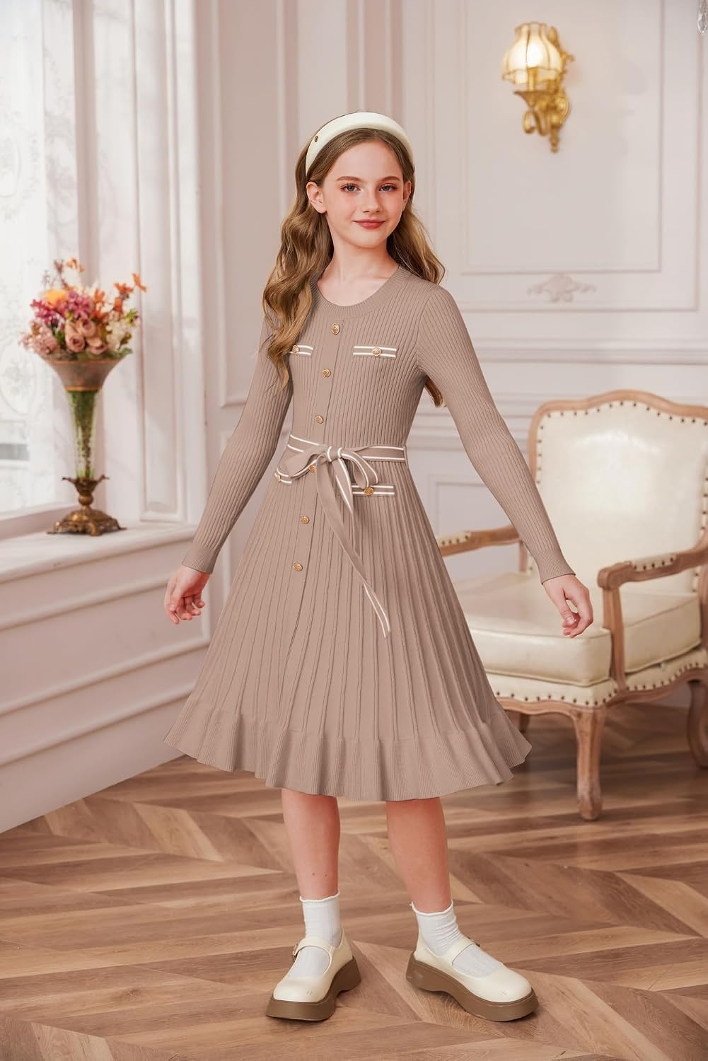 image:imageGRACE KARIN Girls Sweater Fall Winter Uniform Christmas Teen Dress 616New Light Apricot 01