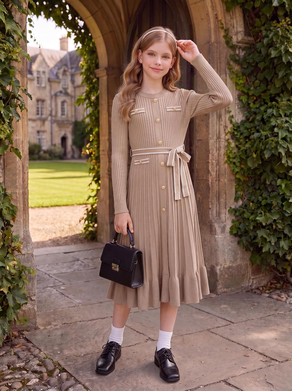 image:imageGRACE KARIN Girls Sweater Fall Winter Uniform Christmas Teen Dress 616New Light Apricot 01