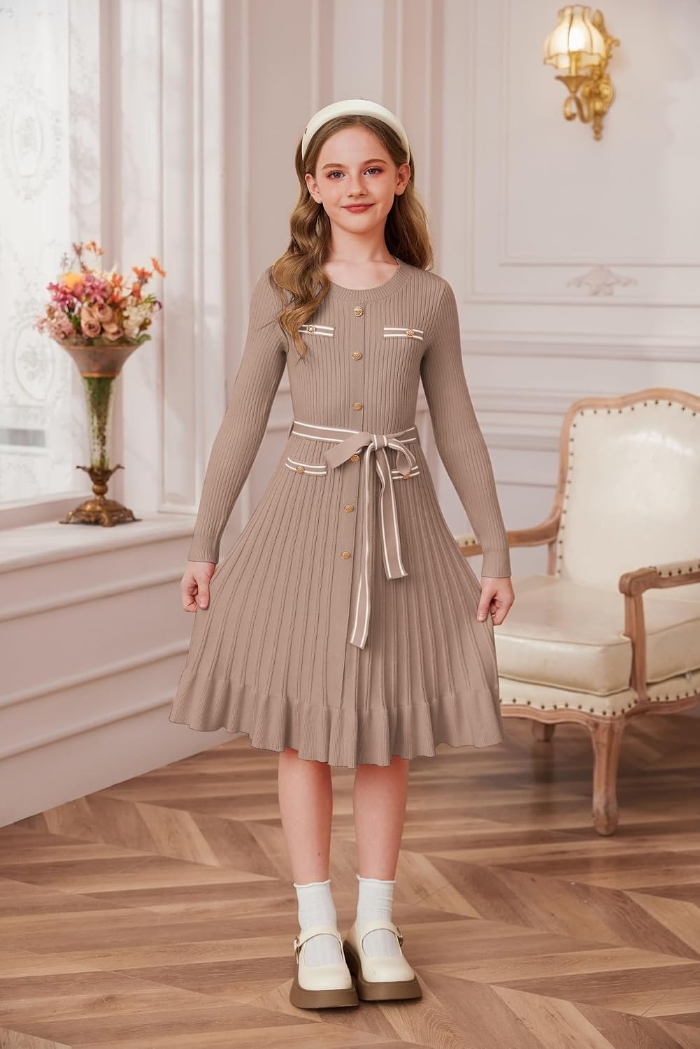 image:imageGRACE KARIN Girls Sweater Fall Winter Uniform Christmas Teen Dress 616New Light Apricot 01