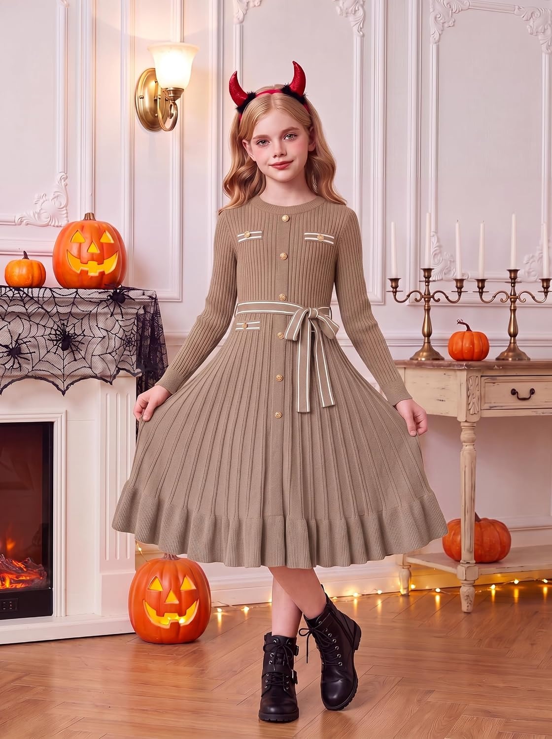 image:imageGRACE KARIN Girls Sweater Fall Winter Uniform Christmas Teen Dress 616New Light Apricot 01