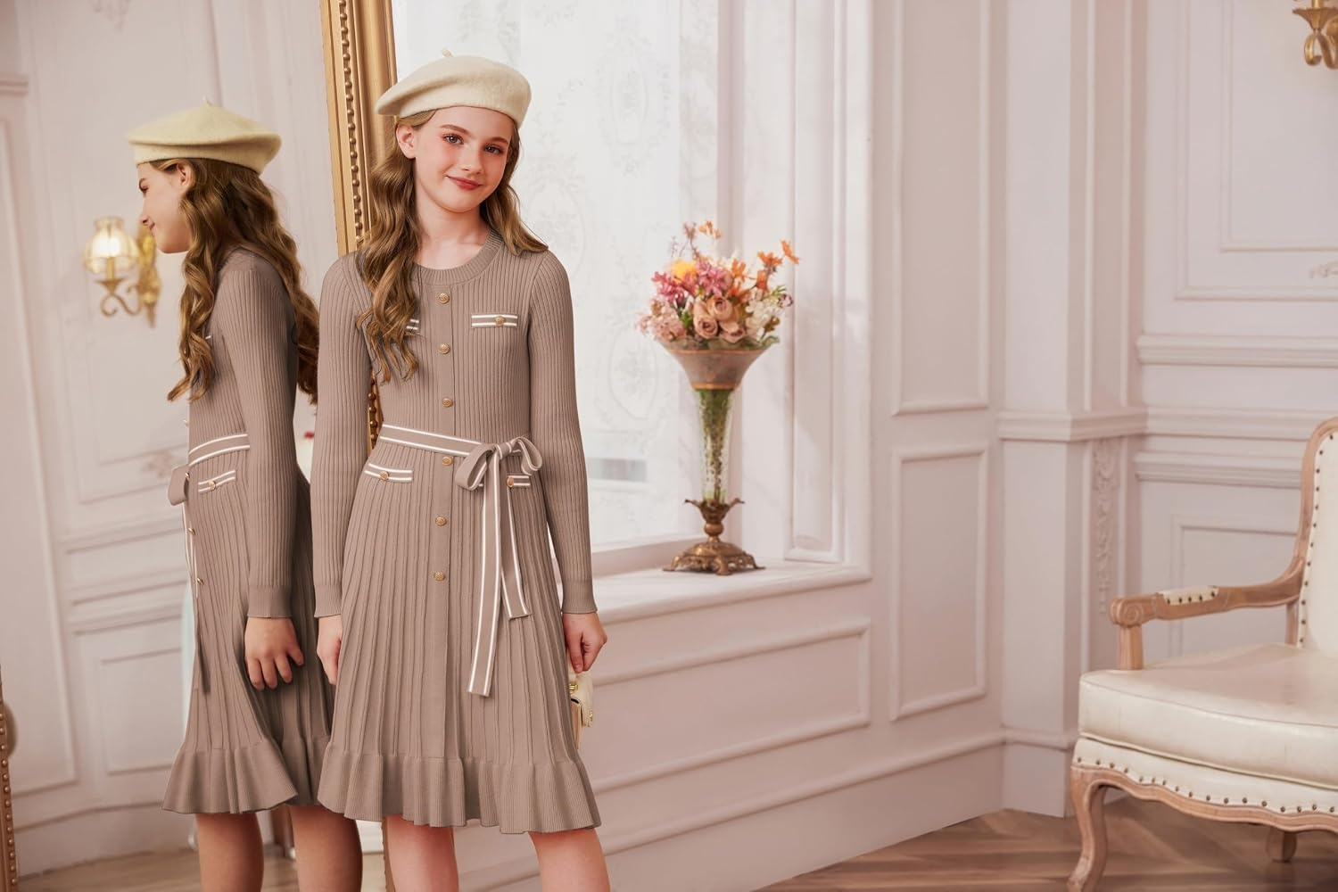 image:imageGRACE KARIN Girls Sweater Fall Winter Uniform Christmas Teen Dress 616New Light Apricot 01