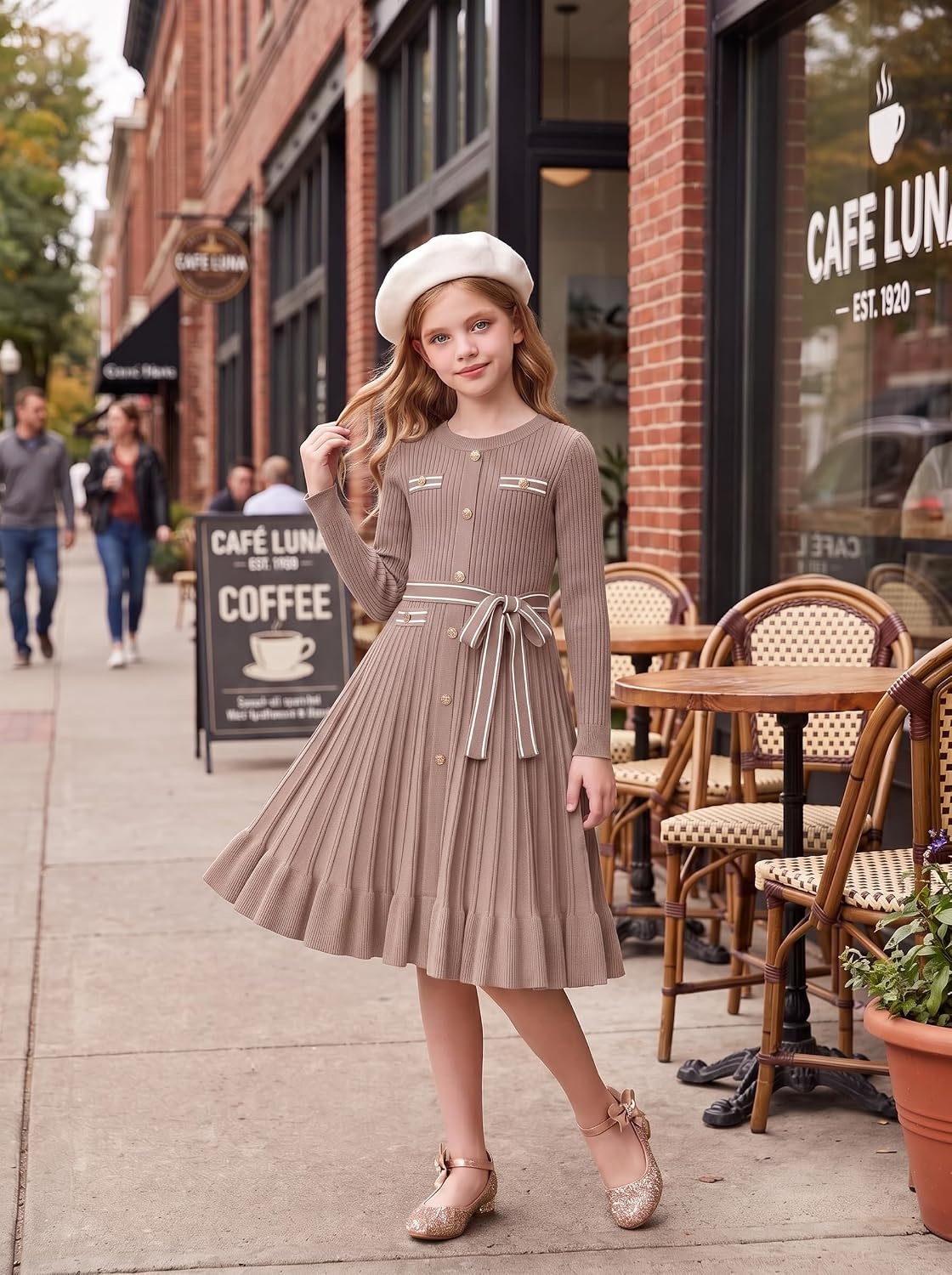 image:imageGRACE KARIN Girls Sweater Fall Winter Uniform Christmas Teen Dress 616New Light Apricot 01