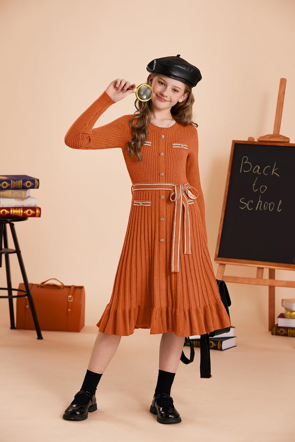 image:imageGRACE KARIN Girls Sweater Fall Winter Uniform Christmas Teen Dress 616Pumpkin Orange
