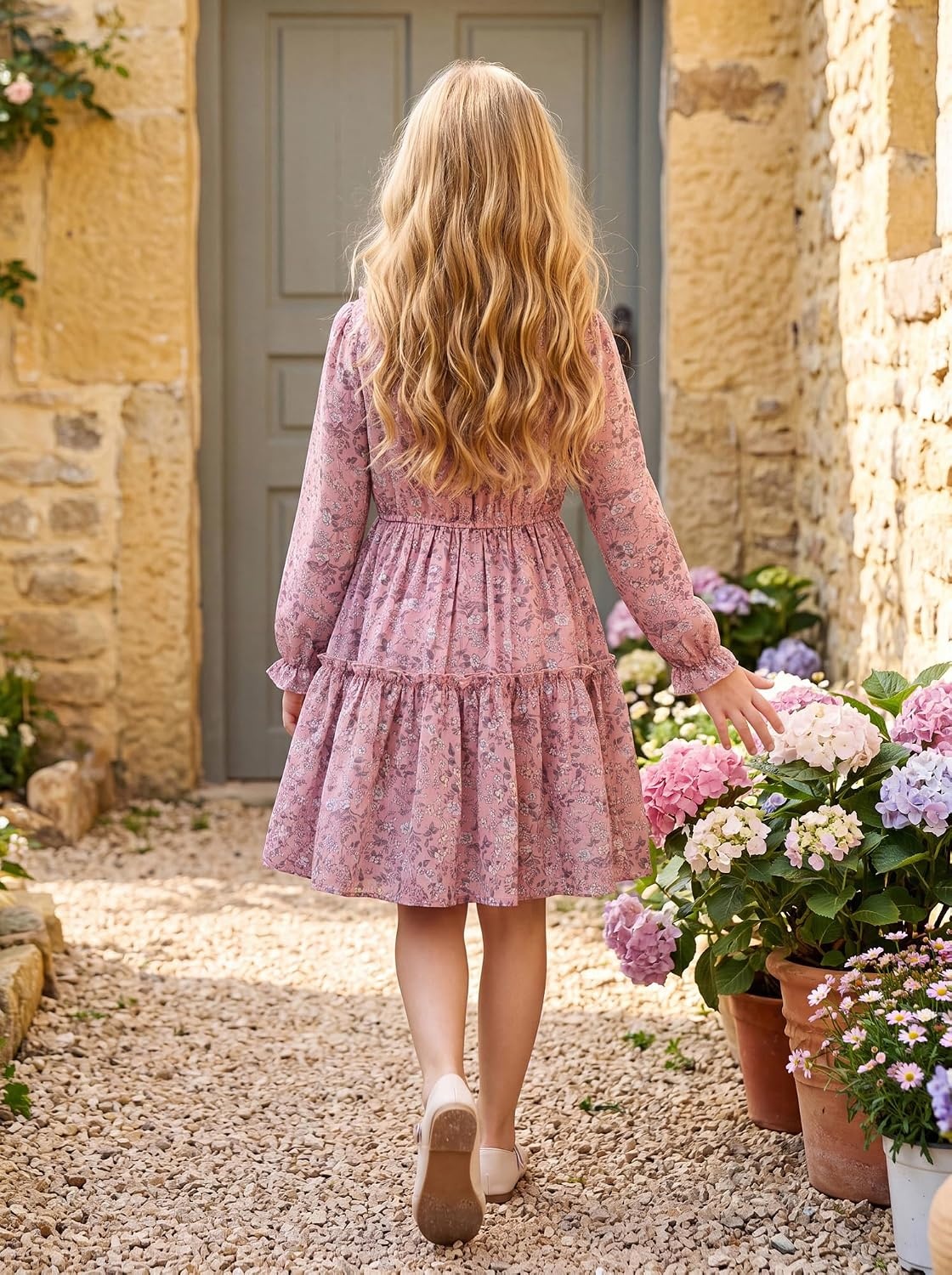 image:imageGRACE KARIN Girls VNeck Floral Dresses 614Y Kids Long Sleeve Casual Fall Winter Christmas Holiday Hawaiian Flower DressLight Pink Floral