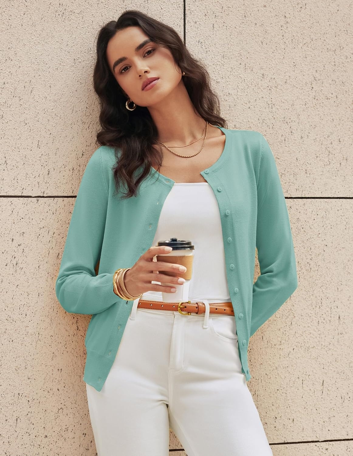 image:imageGRACE KARIN Knit Cardigan Sweaters for Women Lightweight Fall Outfits 2026Mint Blue