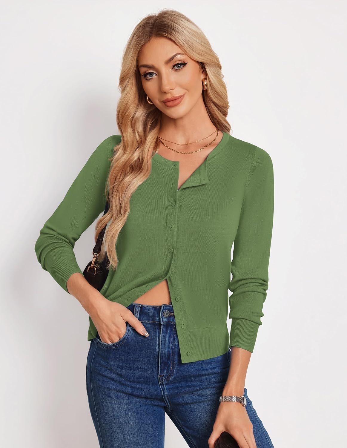 image:imageGRACE KARIN Knit Cardigan Sweaters for Women Lightweight Fall Outfits 2026Moss Green