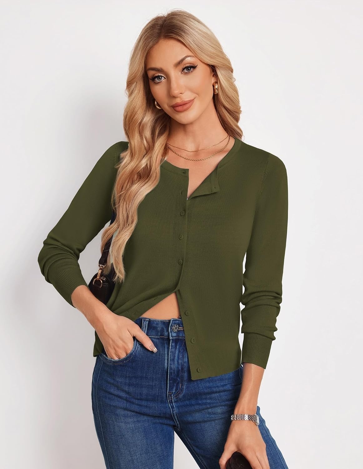 image:imageGRACE KARIN Knit Cardigan Sweaters for Women Lightweight Fall Outfits 2026Olive Green
