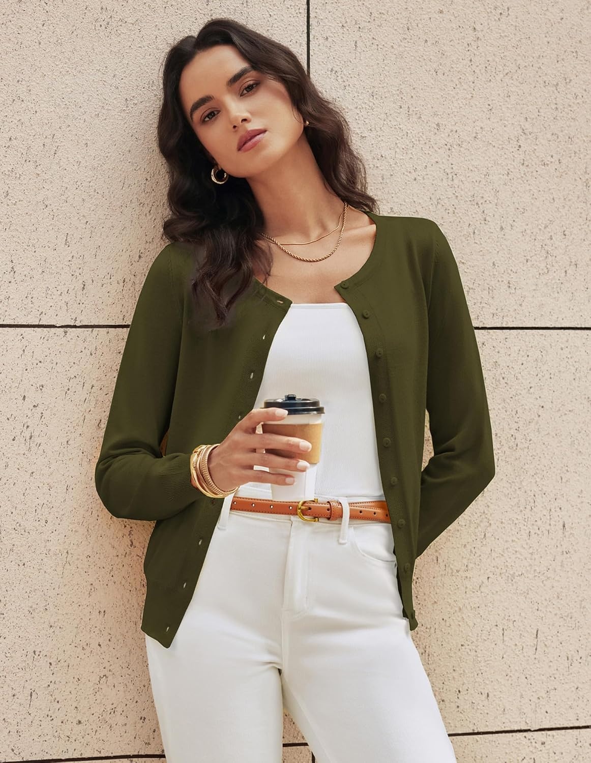 image:imageGRACE KARIN Knit Cardigan Sweaters for Women Lightweight Fall Outfits 2026Olive Green