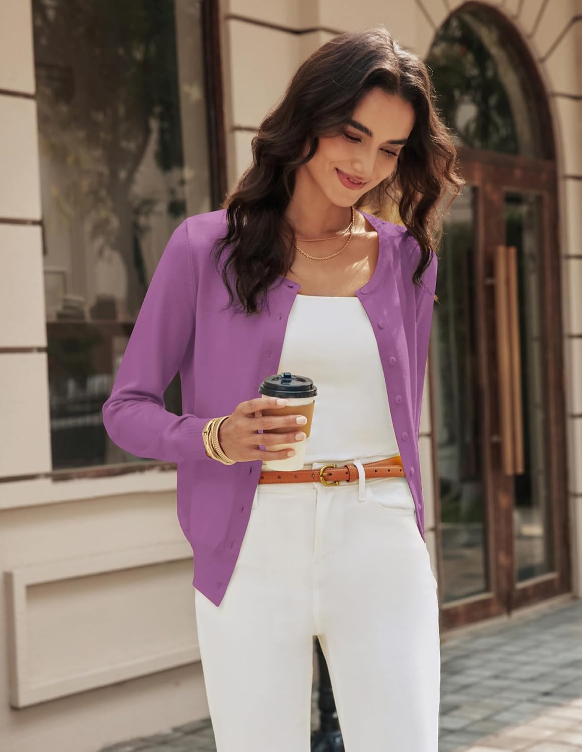 image:imageGRACE KARIN Knit Cardigan Sweaters for Women Lightweight Fall Outfits 2026Purplish Pink