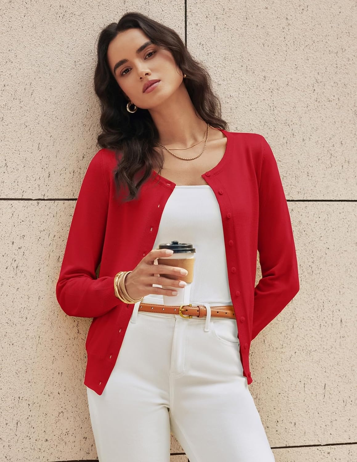 image:imageGRACE KARIN Knit Cardigan Sweaters for Women Lightweight Fall Outfits 2026Red