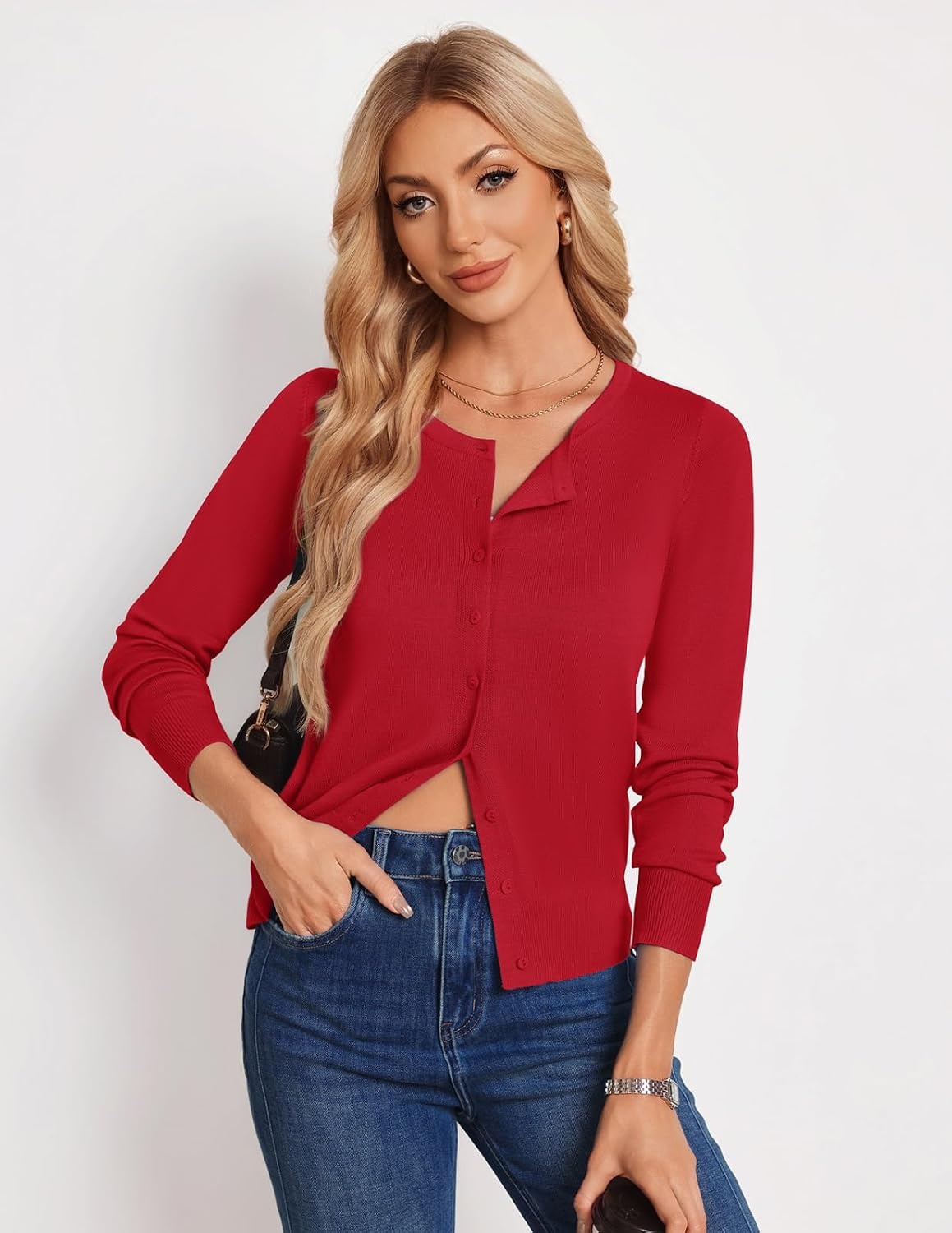 image:imageGRACE KARIN Knit Cardigan Sweaters for Women Lightweight Fall Outfits 2026Red