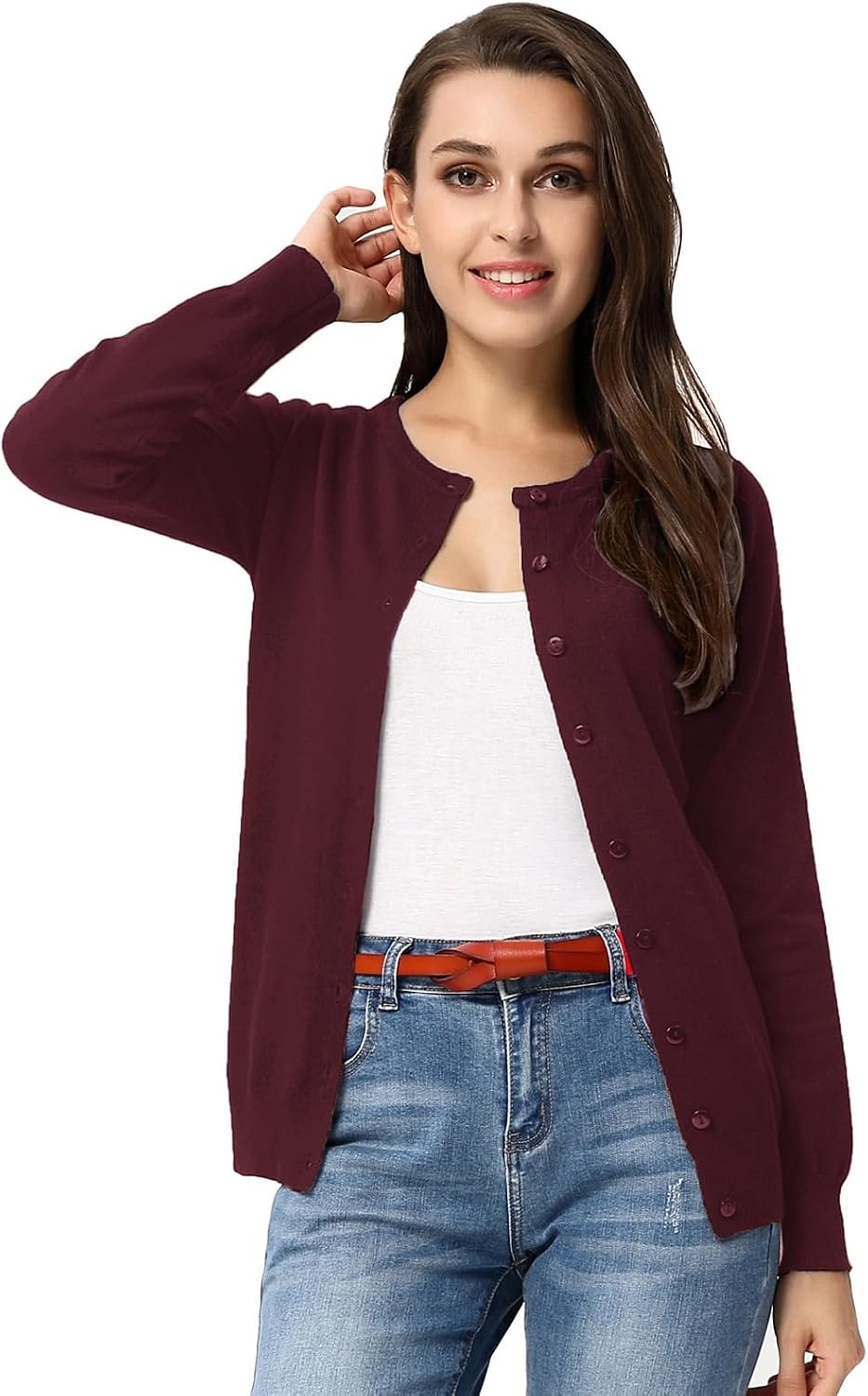 image:imageGRACE KARIN Knit Cardigan Sweaters for Women Lightweight Fall Outfits 2026Wine Red