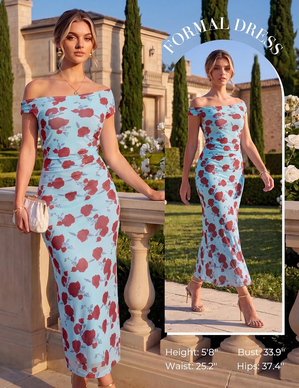 image:imageGRACE KARIN Women One Shoulder Bodycon Floral Wedding Guest Cocktail DressFloral Blue Rose
