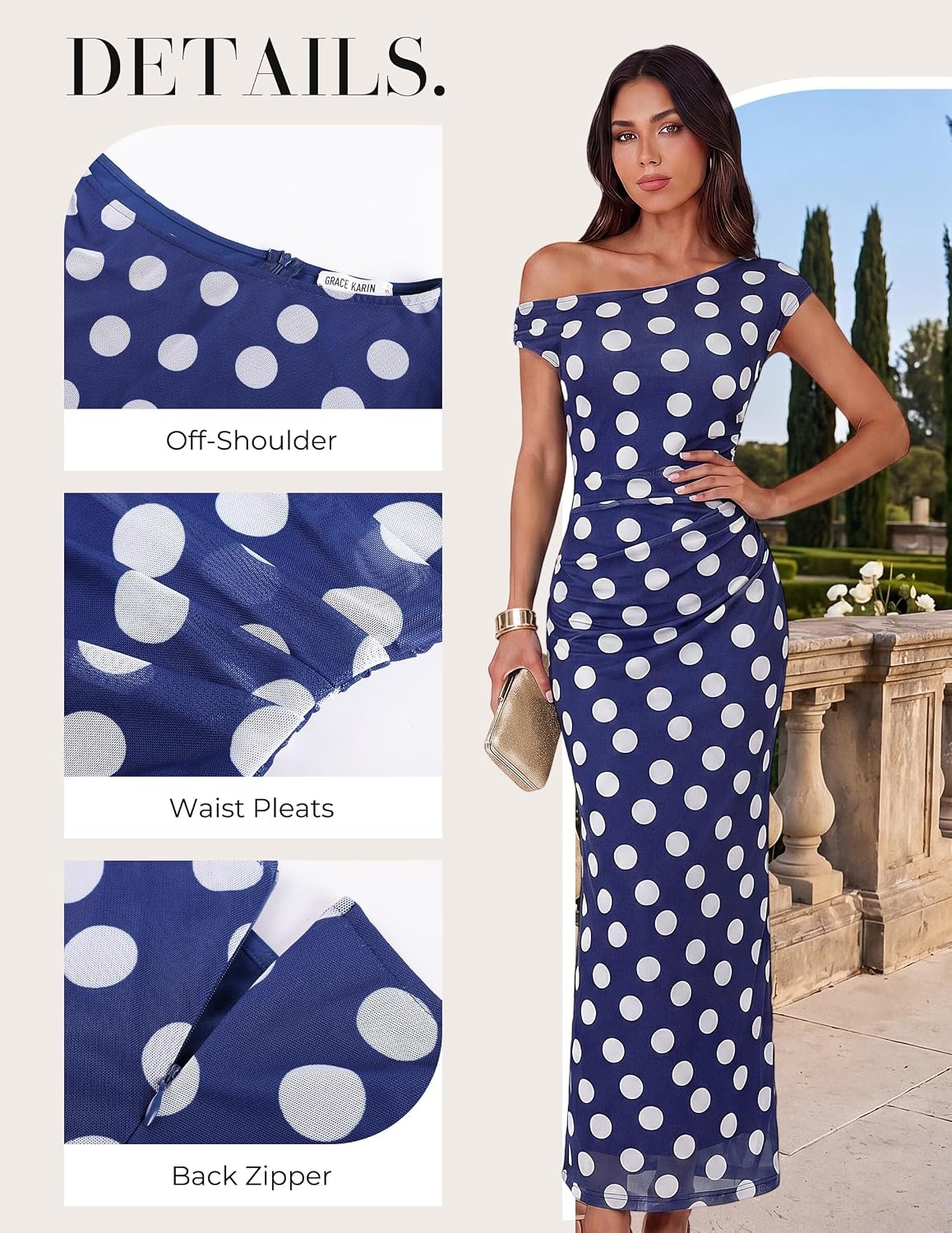 image:imageGRACE KARIN Women One Shoulder Bodycon Floral Wedding Guest Cocktail DressNavy Blue