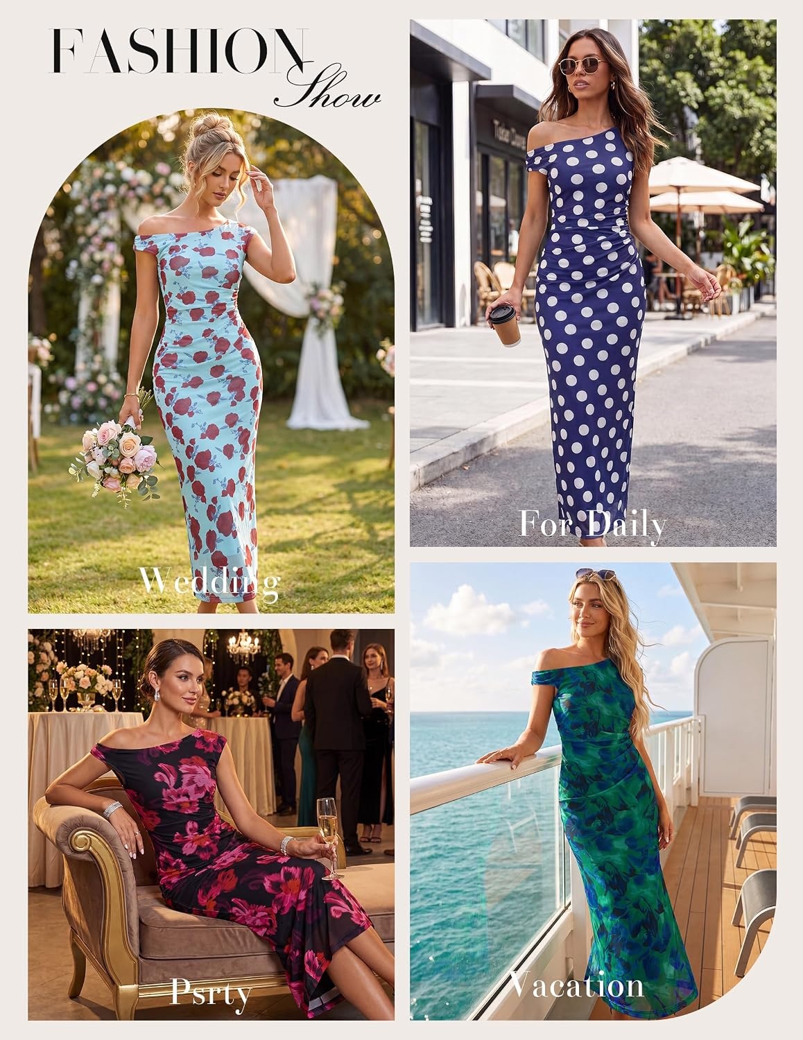 image:imageGRACE KARIN Women One Shoulder Bodycon Floral Wedding Guest Cocktail DressNavy Blue