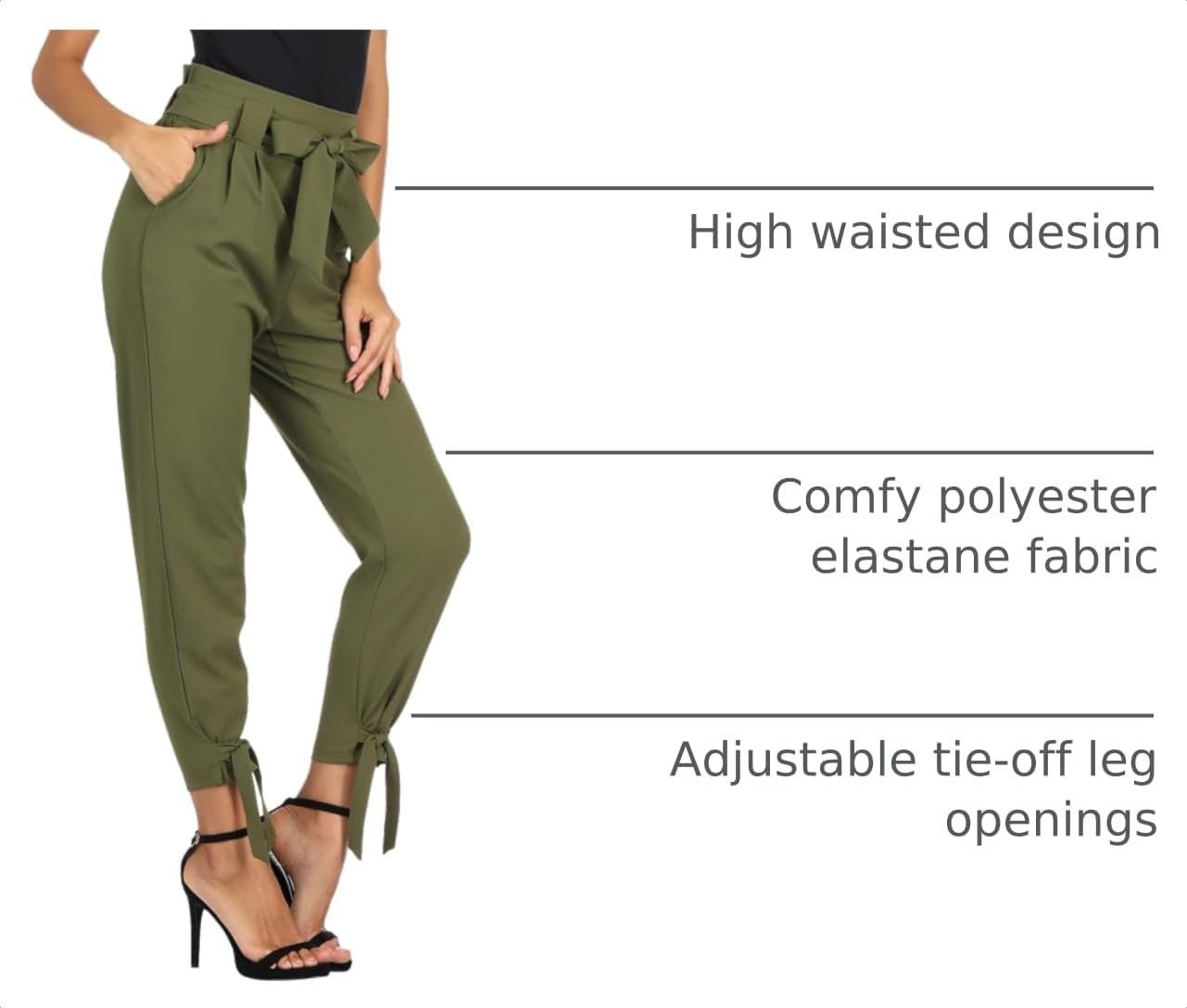 image:imageGRACE KARIN Womens Casual High Waist Pencil Pants Paper Bag Pants for WorkArmy Green