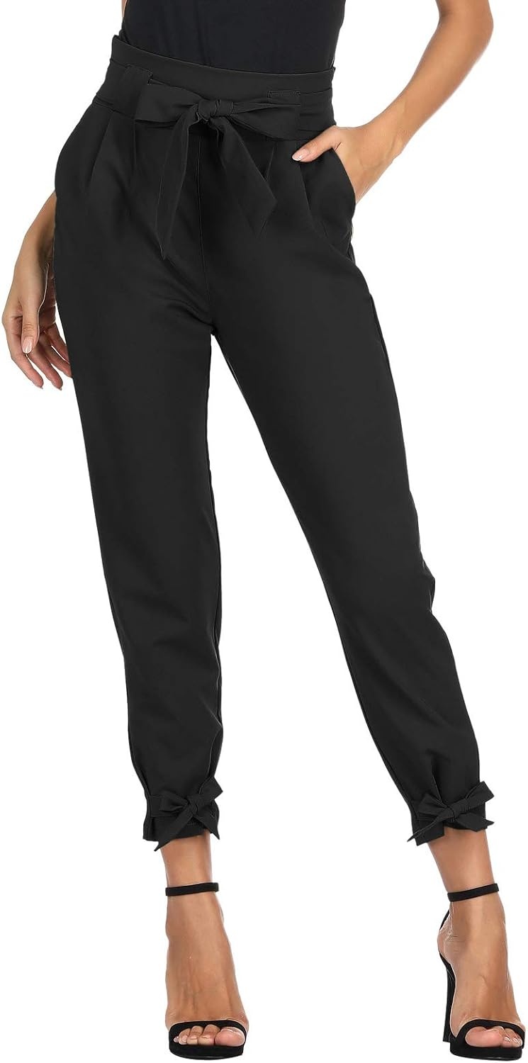image:imageGRACE KARIN Womens Casual High Waist Pencil Pants Paper Bag Pants for WorkBlack