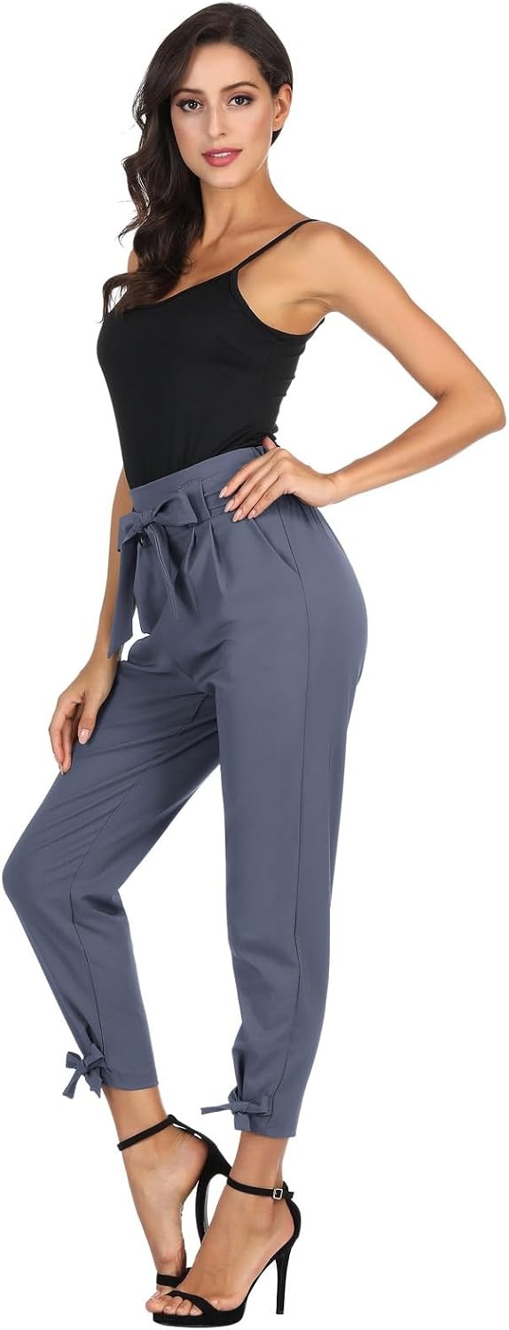 image:imageGRACE KARIN Womens Casual High Waist Pencil Pants Paper Bag Pants for WorkBluegray