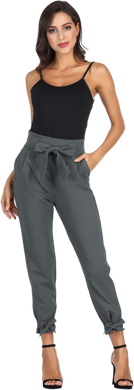 image:imageGRACE KARIN Womens Casual High Waist Pencil Pants Paper Bag Pants for WorkCharcoal Gray
