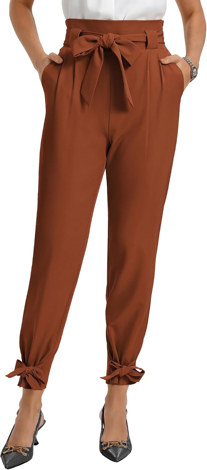 image:imageGRACE KARIN Womens Casual High Waist Pencil Pants Paper Bag Pants for WorkCoffee