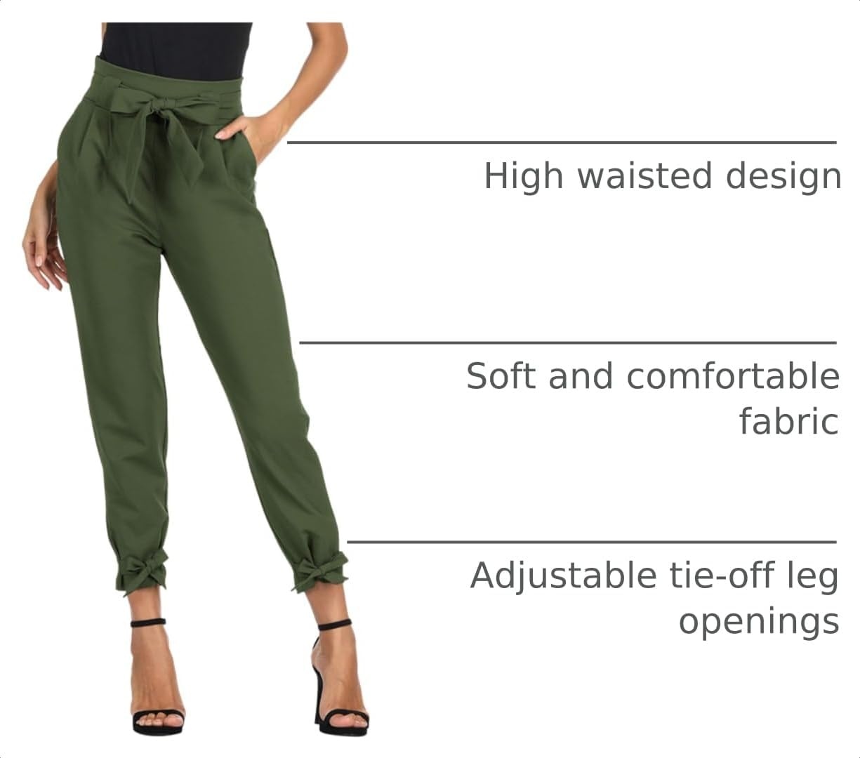 image:imageGRACE KARIN Womens Casual High Waist Pencil Pants Paper Bag Pants for WorkDark Olive Green