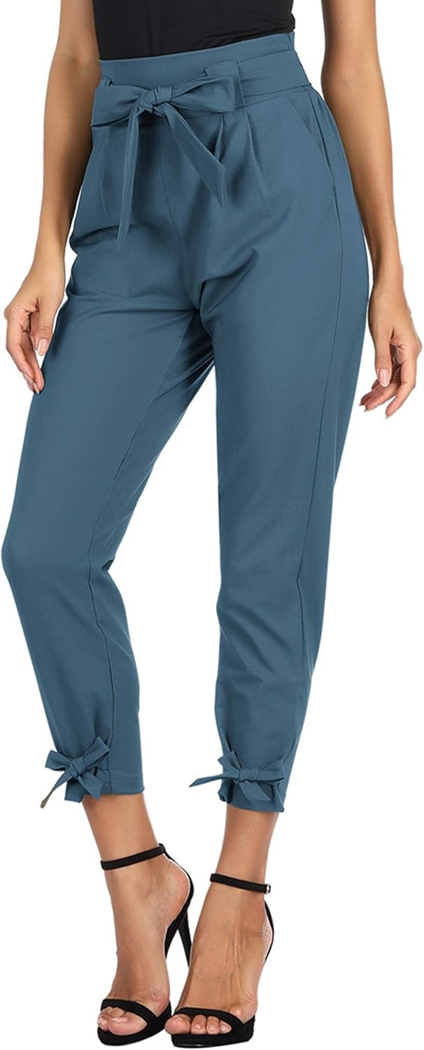image:imageGRACE KARIN Womens Casual High Waist Pencil Pants Paper Bag Pants for WorkDeep Blue Haze