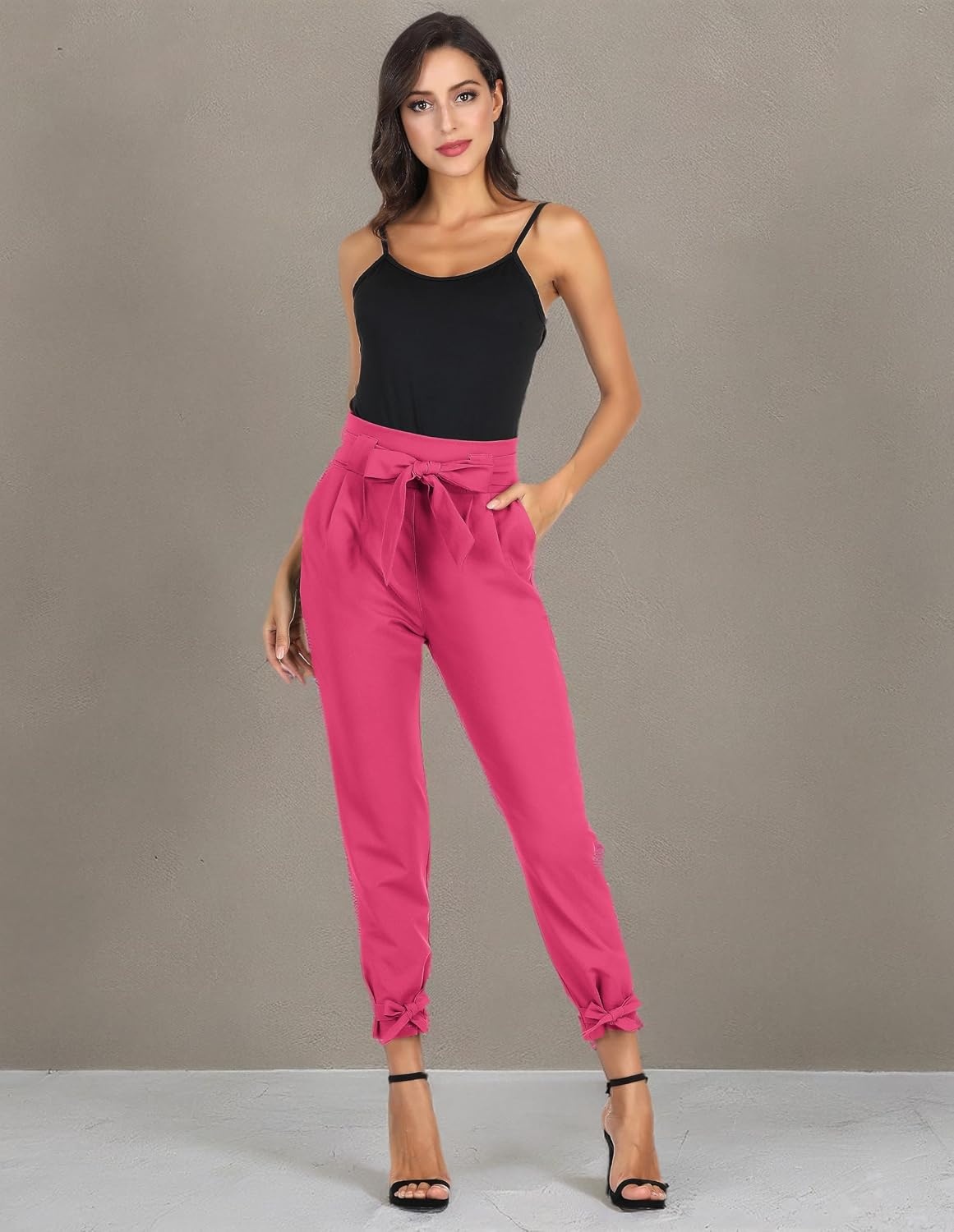 image:imageGRACE KARIN Womens Casual High Waist Pencil Pants Paper Bag Pants for WorkHot Pink