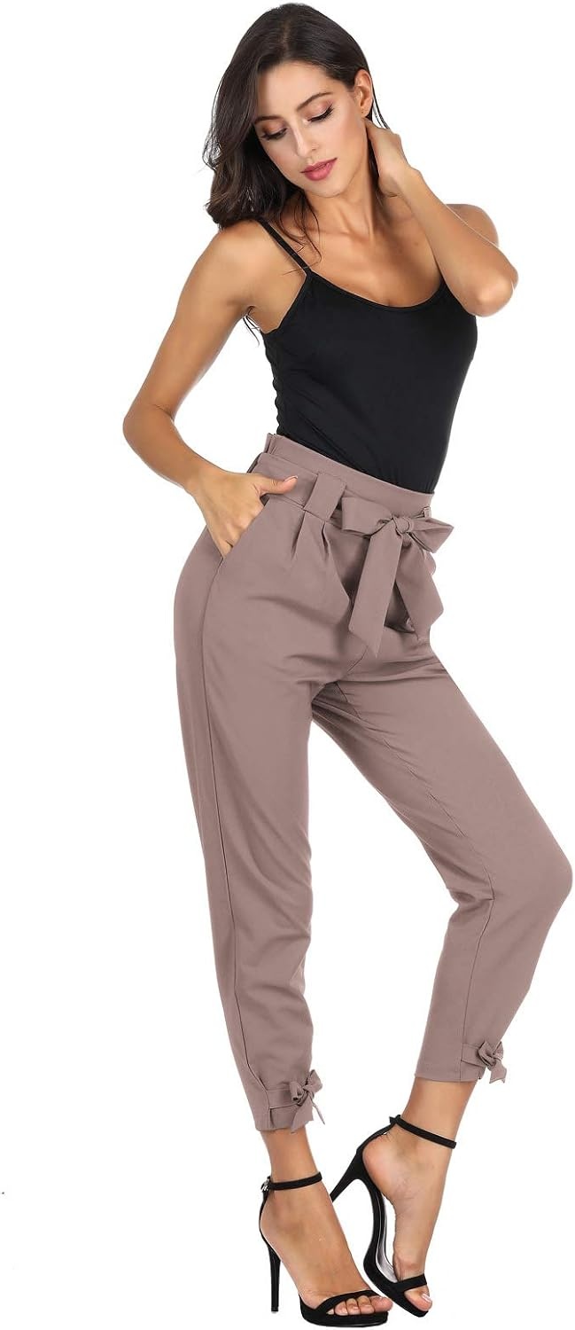 image:imageGRACE KARIN Womens Casual High Waist Pencil Pants Paper Bag Pants for WorkRosepurple