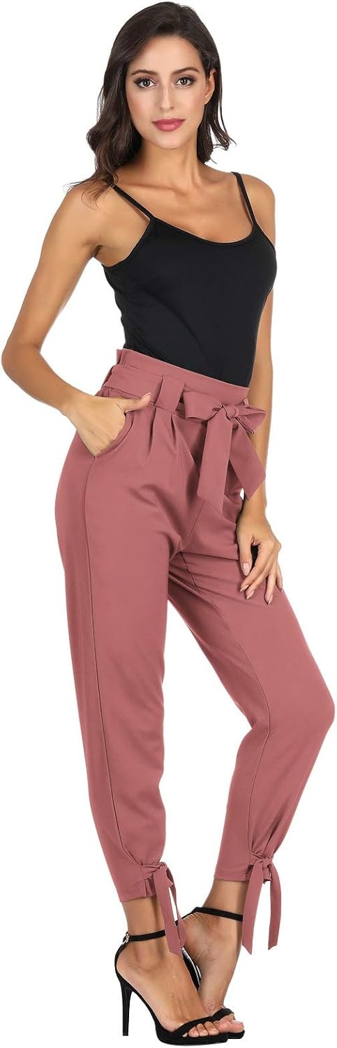image:imageGRACE KARIN Womens Casual High Waist Pencil Pants Paper Bag Pants for WorkSalmon Pink