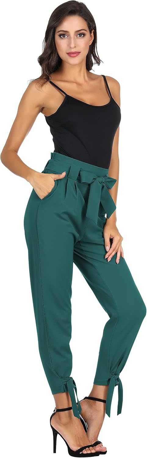 image:imageGRACE KARIN Womens Casual High Waist Pencil Pants Paper Bag Pants for WorkTeal Bule
