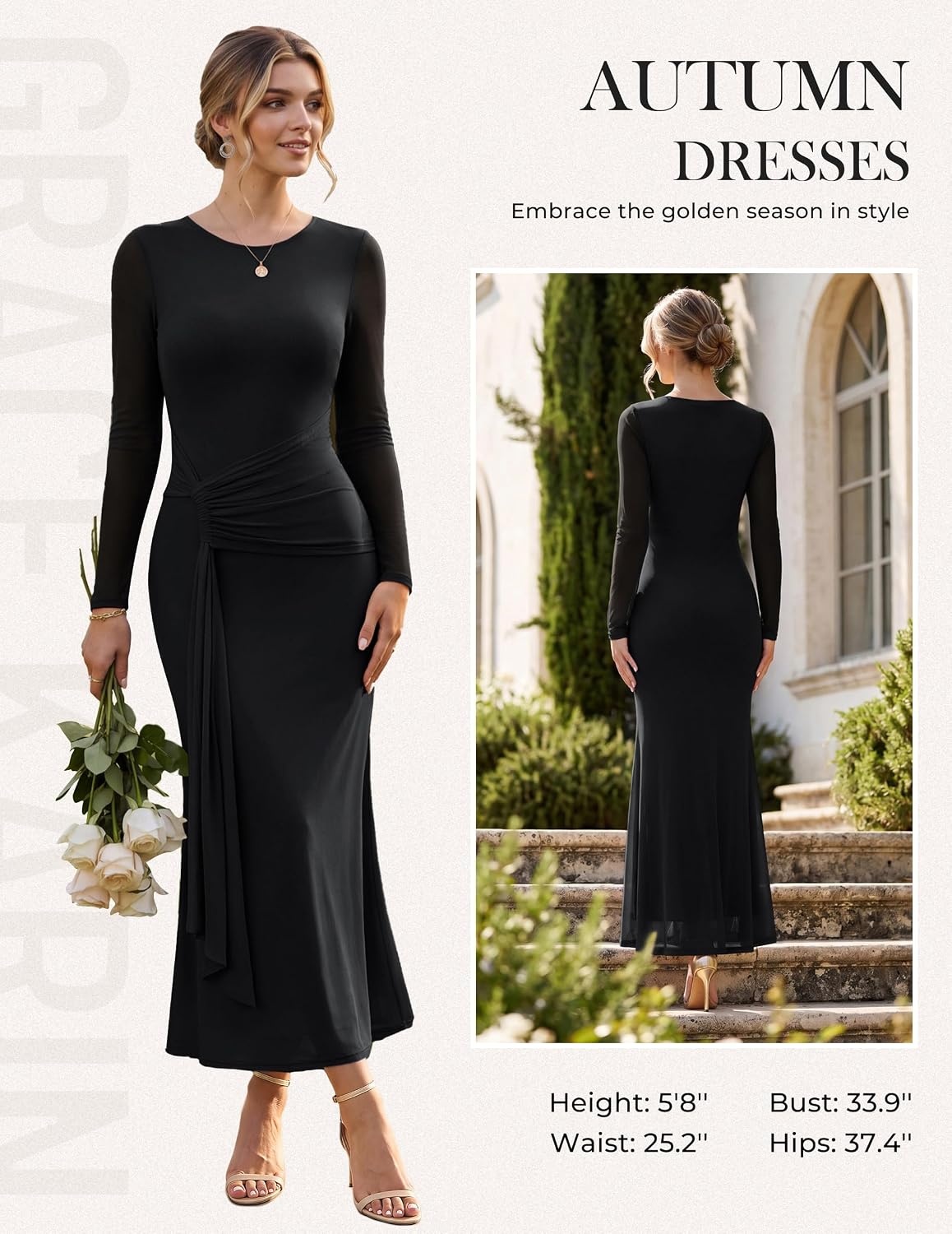 image:imageGRACE KARIN Womens Long Sleeve Bodycon Wedding Guest DressBlack