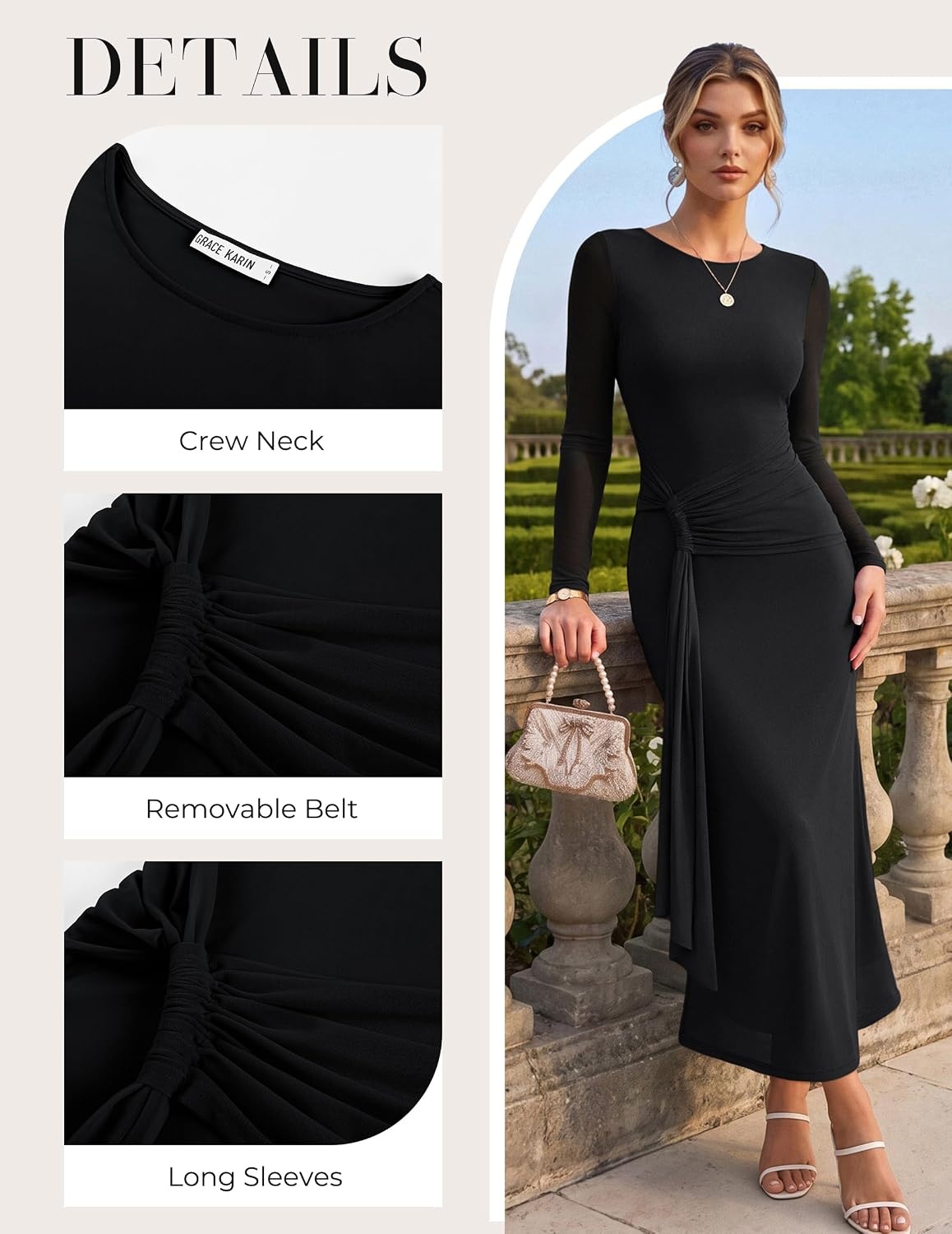 image:imageGRACE KARIN Womens Long Sleeve Bodycon Wedding Guest DressBlack
