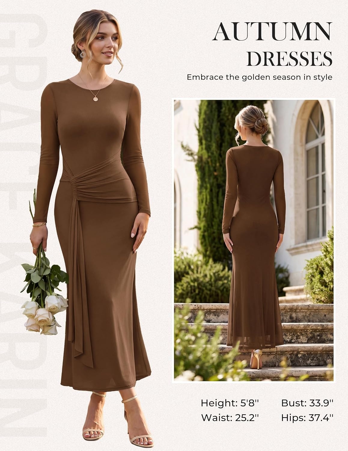 image:imageGRACE KARIN Womens Long Sleeve Bodycon Wedding Guest DressCoffee