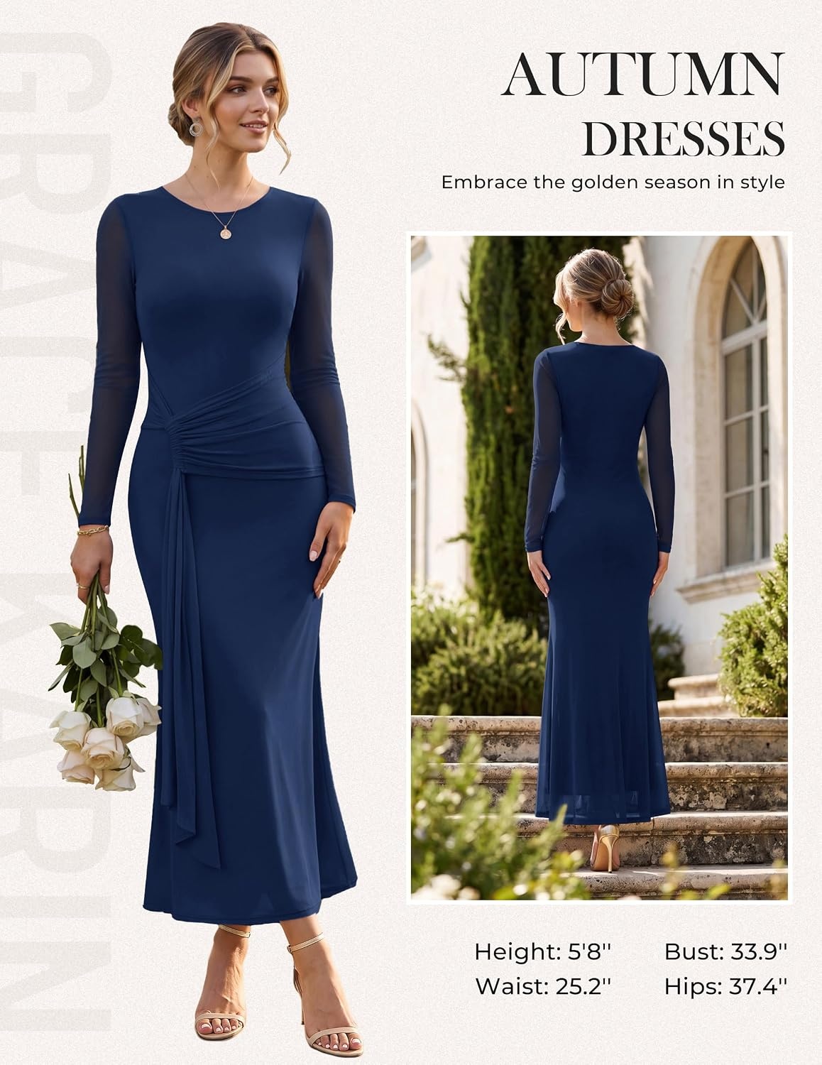 image:imageGRACE KARIN Womens Long Sleeve Bodycon Wedding Guest DressDark Blue