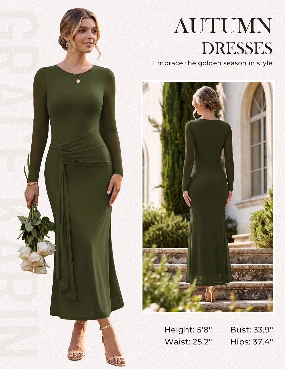 image:imageGRACE KARIN Womens Long Sleeve Bodycon Wedding Guest DressDark Green