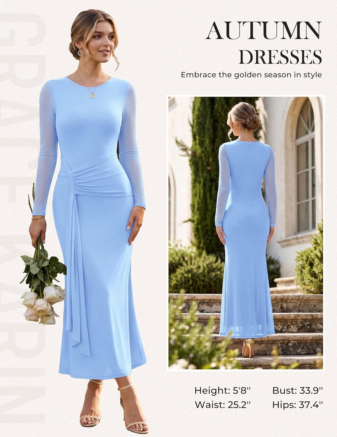 image:imageGRACE KARIN Womens Long Sleeve Bodycon Wedding Guest DressLight Blue