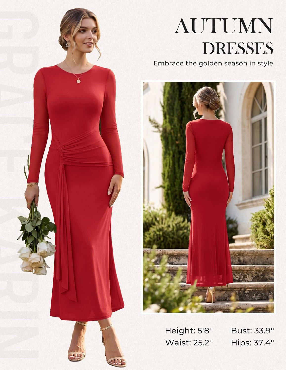 image:imageGRACE KARIN Womens Long Sleeve Bodycon Wedding Guest DressRed