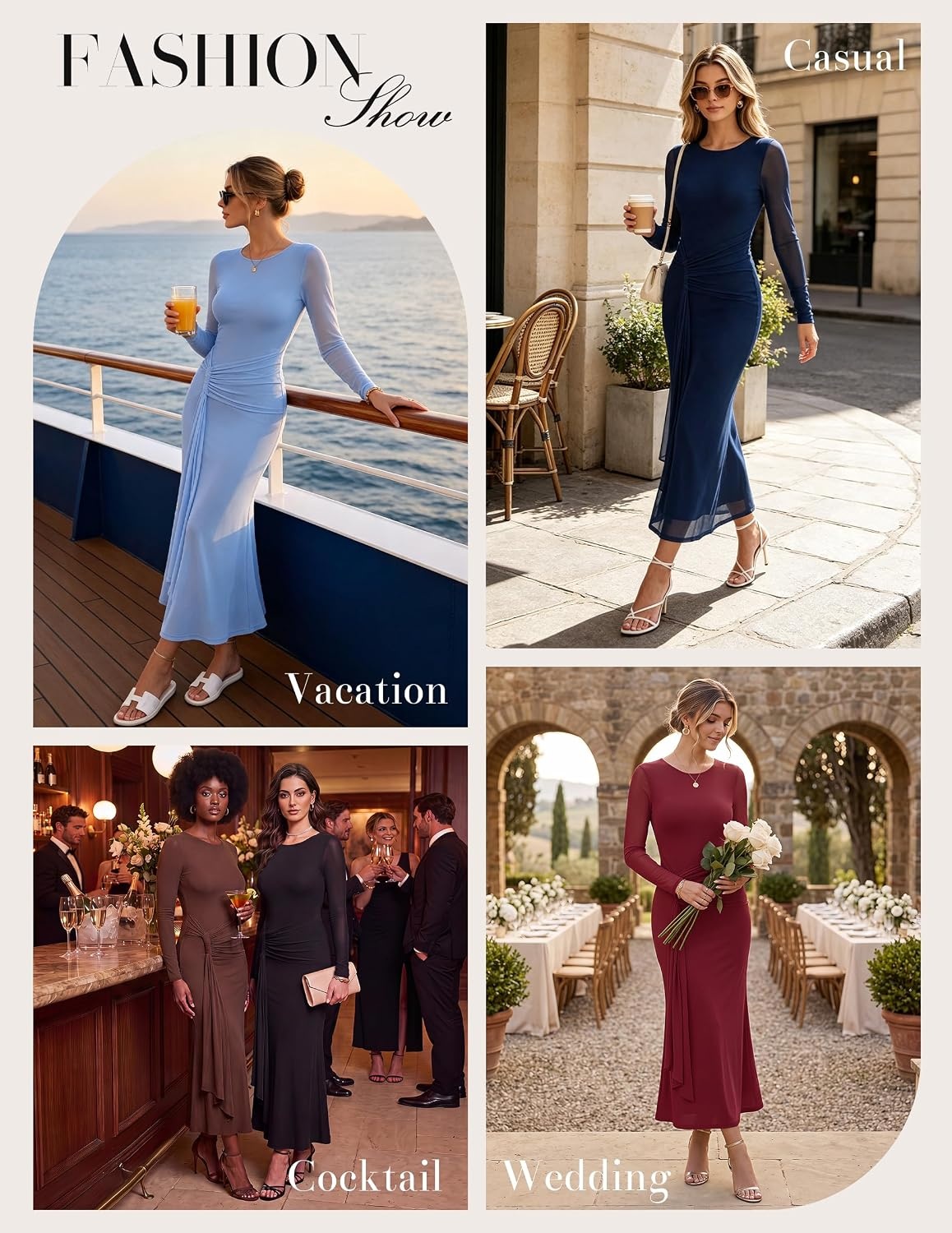 image:imageGRACE KARIN Womens Long Sleeve Bodycon Wedding Guest DressRed