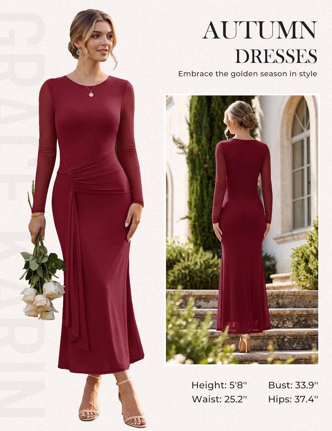 image:imageGRACE KARIN Womens Long Sleeve Bodycon Wedding Guest DressWine