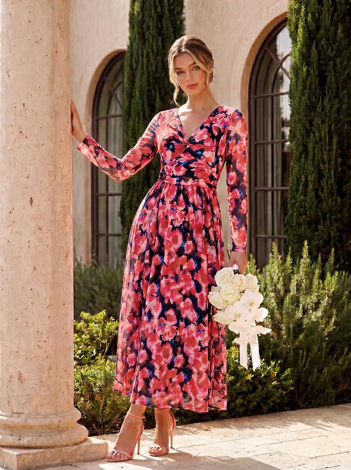 image:imageGRACE KARIN Womens Long Sleeve Floral Maxi Formal Wedding Guest DressBlack Blue Red