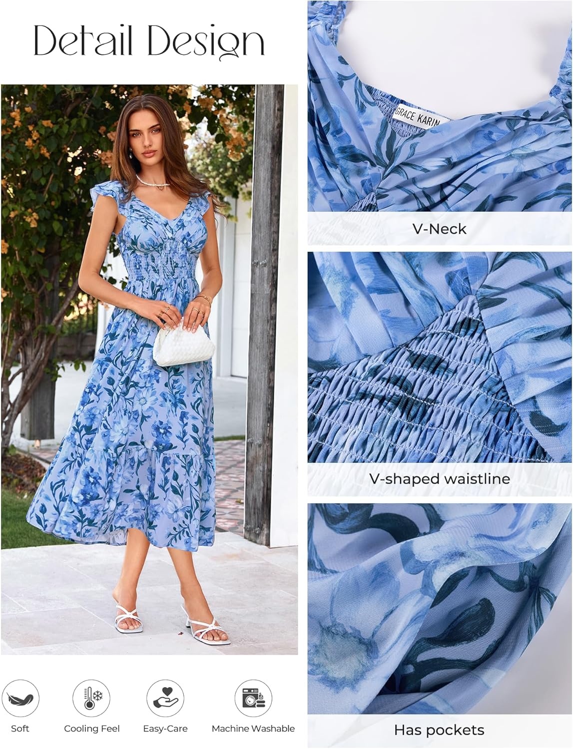 image:imageGRACE KARIN Womens Summer Floral Maxi Wedding Guest DressesBlue Floral